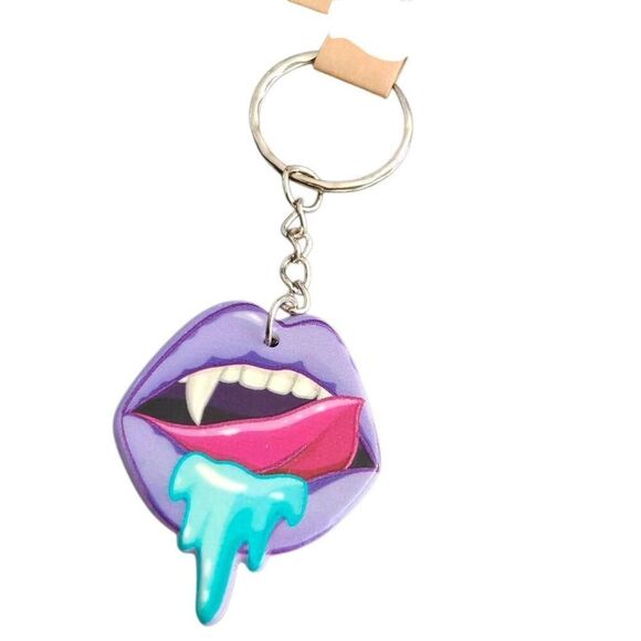 Pastel Goth Vampire Lips Double Sided Keychain - Picture 1 of 2